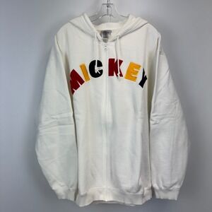Walt Disney World Mickey Mouse Full Zip Hoodie White XL Chenille Patch Embroider